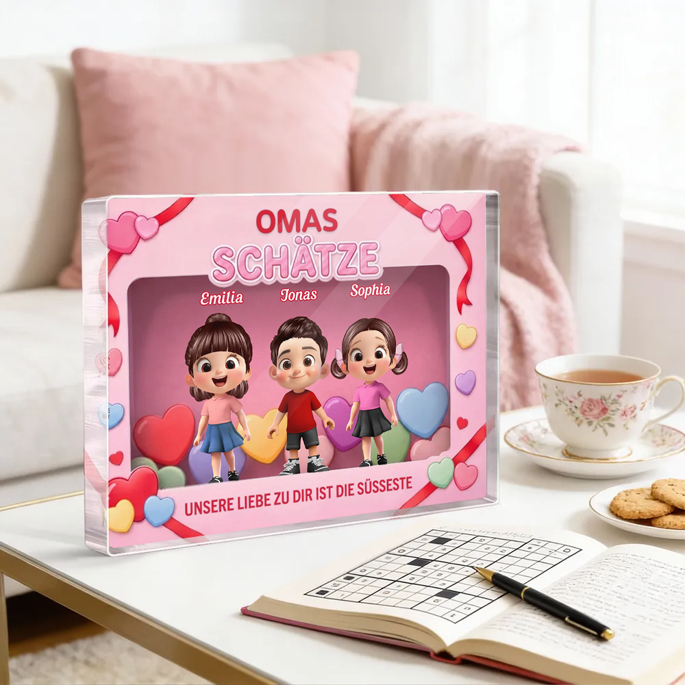 Omas Schätze - Personalisierter Acrylblock mit Kinder Geschenk für Mama und Oma