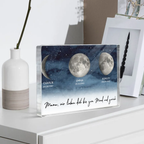 Personalisierter Acrylblock mit Mondphasen und Text Geschenk für Papa und Mama