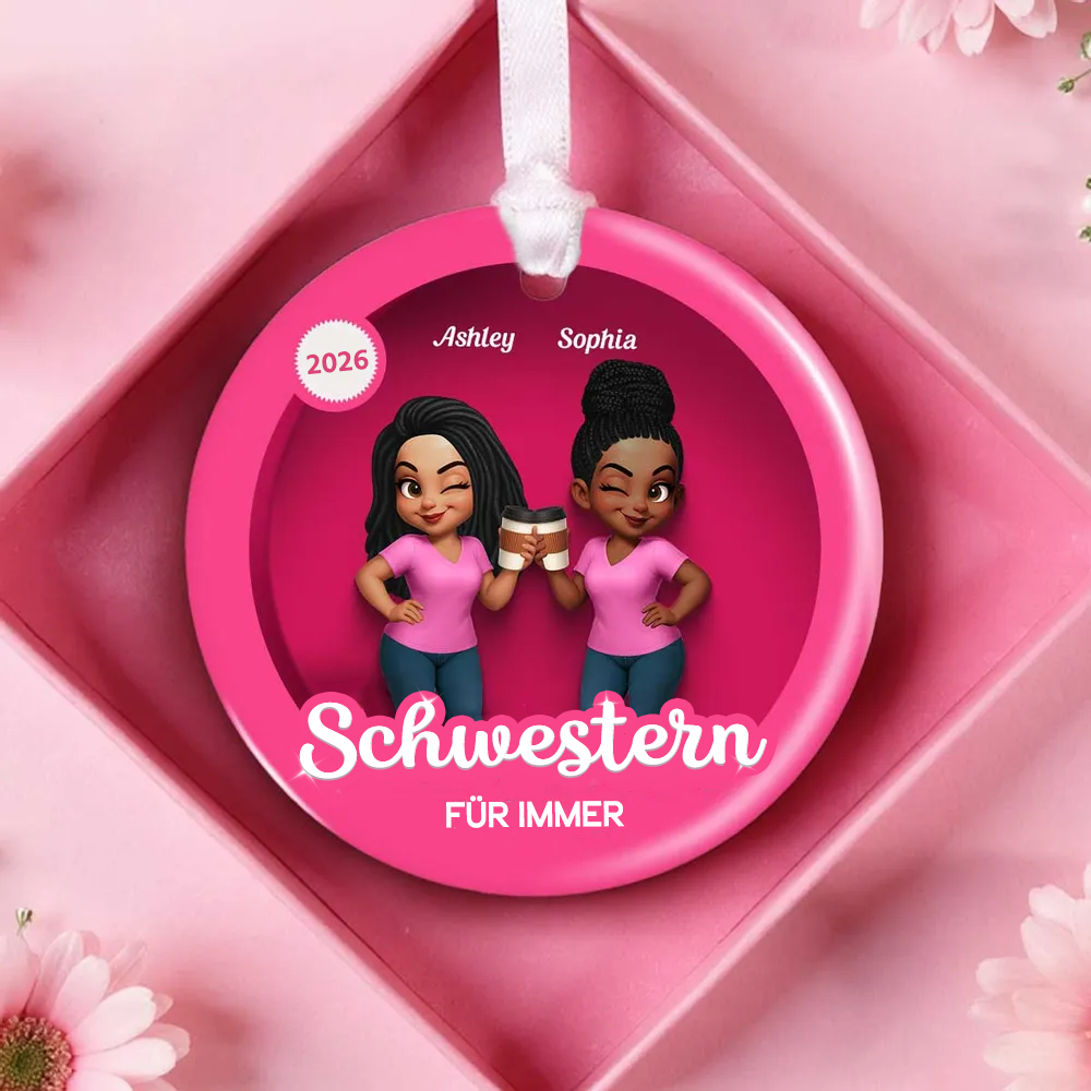 Keramikornament mit 2-6 Frauen personalisiert Christbaumschmuck für Schwester und beste Freundinnen