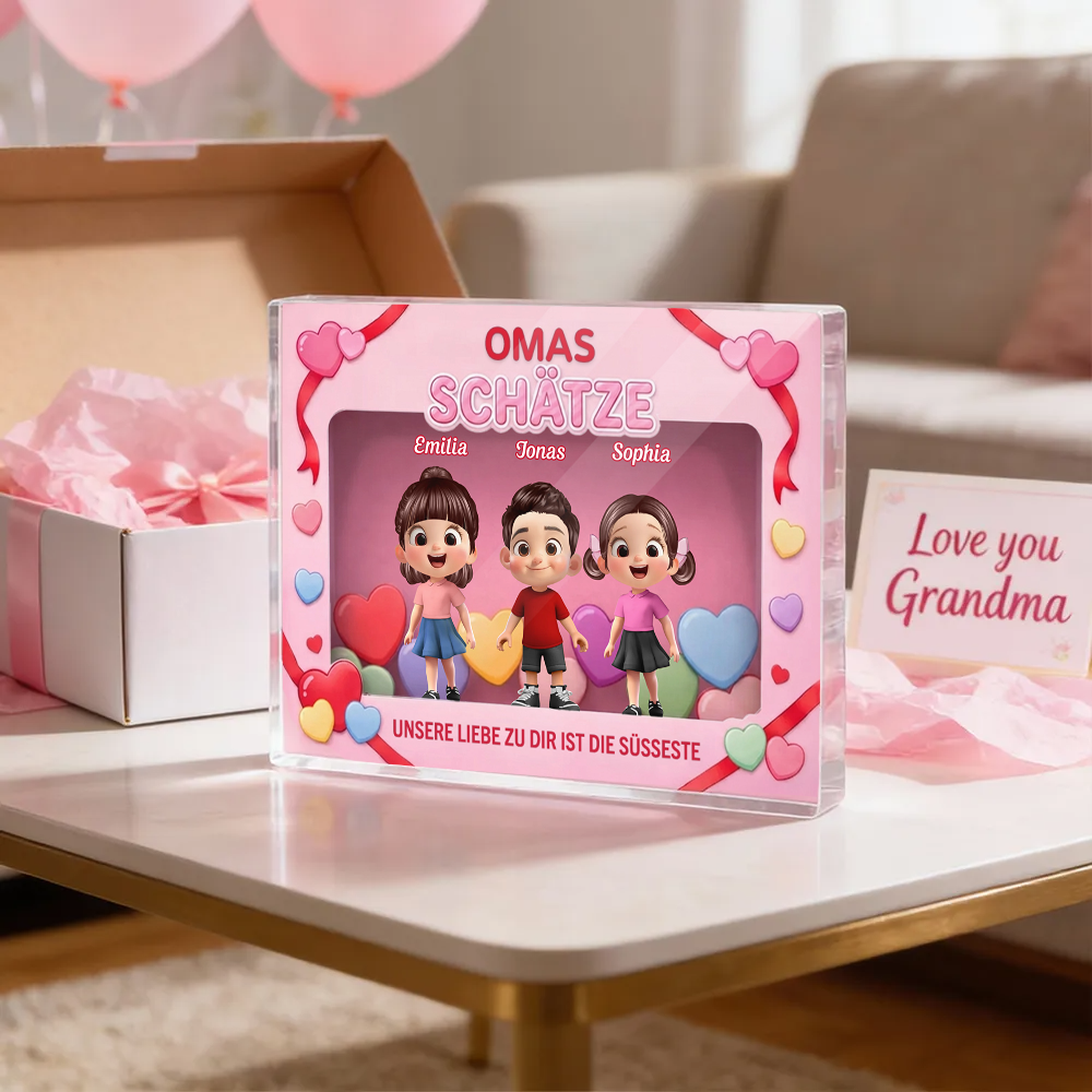 Omas Schätze - Personalisierter Acrylblock mit Kinder Geschenk für Mama und Oma