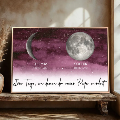 Personalisierte Mondphasen-Grafik mit Holzrahmen Geschenk für Mama und Papa