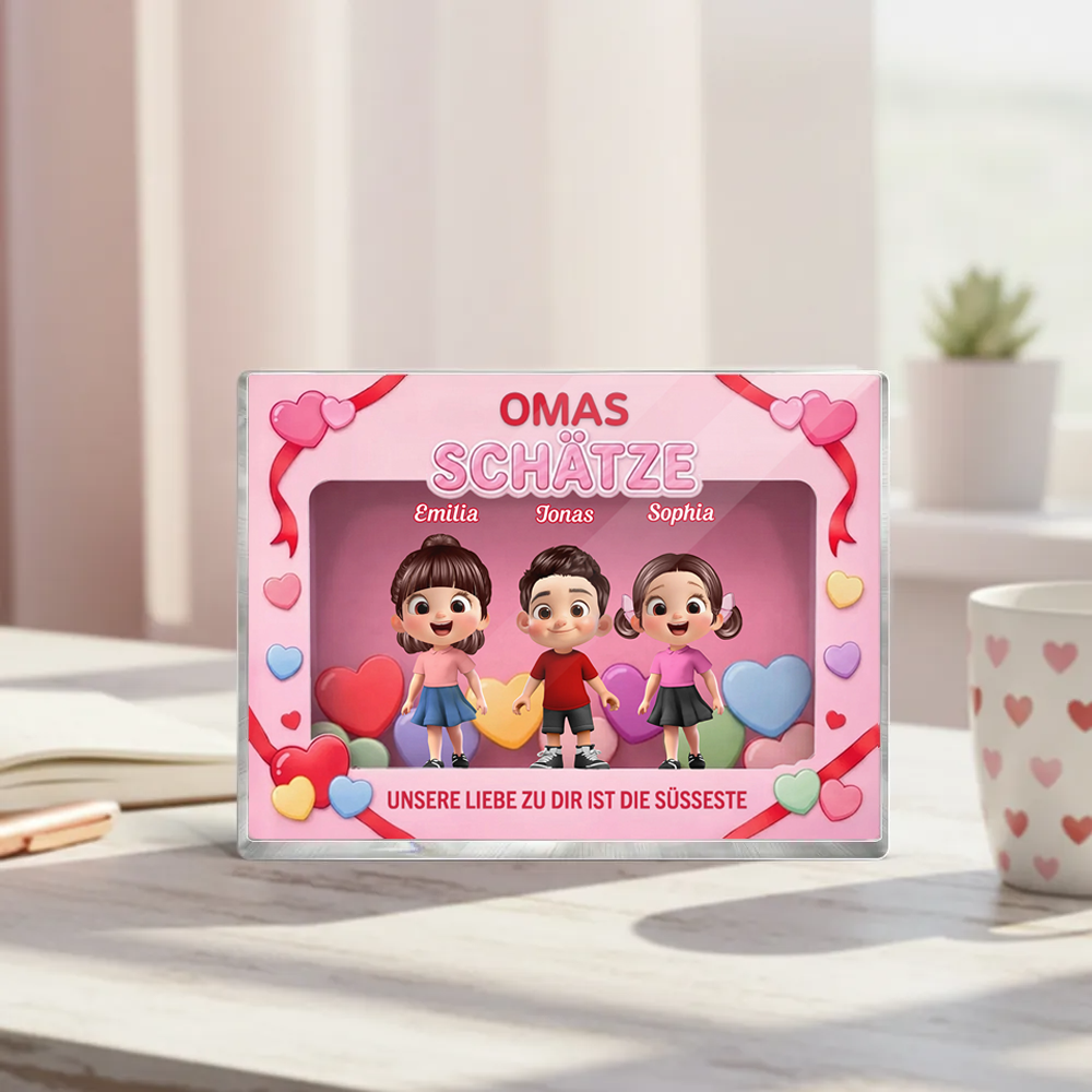 Omas Schätze - Personalisierter Acrylblock mit Kinder Geschenk für Mama und Oma