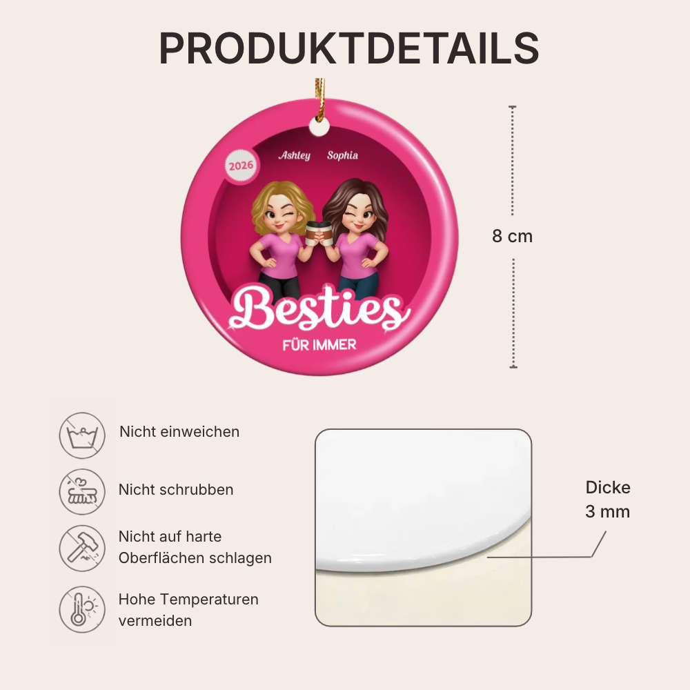 Keramikornament mit 2-6 Frauen personalisiert Christbaumschmuck für Schwester und beste Freundinnen