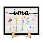 Personalisierte Holztafel mit Blumen und Namen für Oma, Opa, Mama und Papa