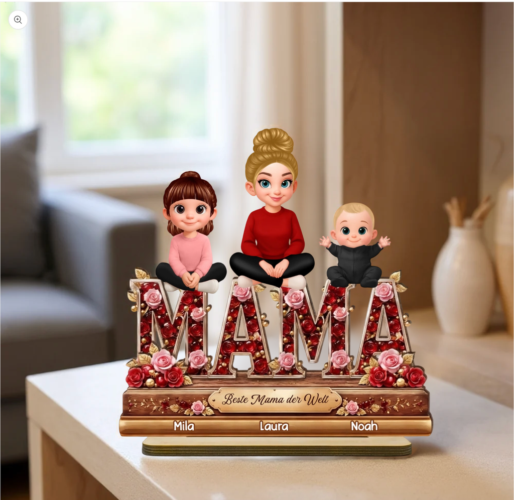 Personalisierter Holzaufsteller mit Mama und Kinder Geschenk für Oma und Mama
