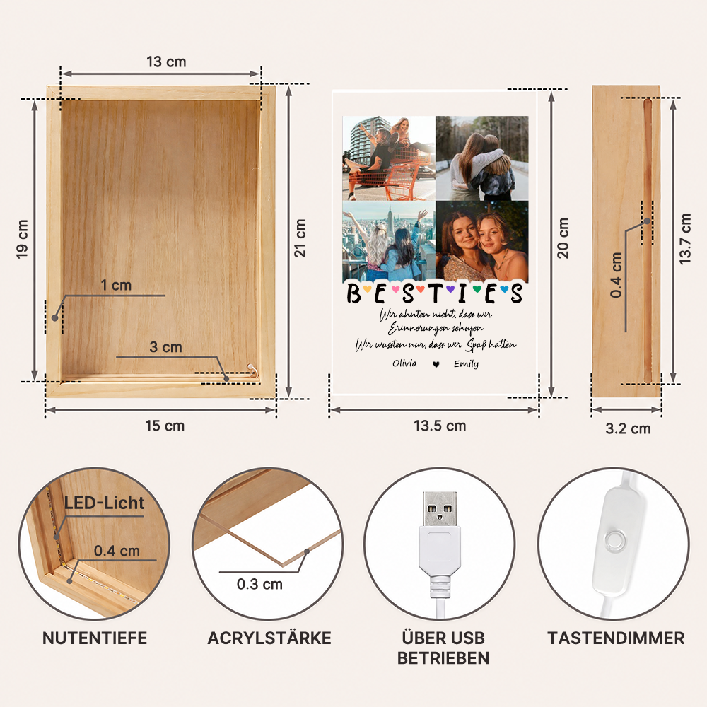 Personalisierter LED-Bilderrahmen mit Fotos & Namen – für beste Freundinnen