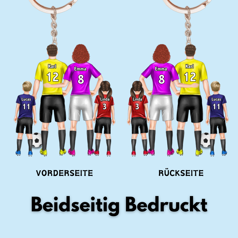 Fußball-Familie Personalisierter Acryl-Schlüsselanhänger mit Eltern und Kinder
