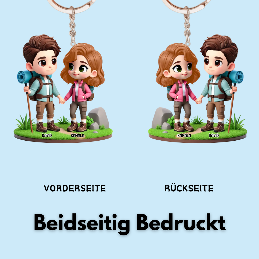 Camping-Paar Acryl-Schlüsselanhänger mit Namen