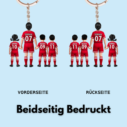 Fußballmama und Kinder- Acrylschlüsselanhänger mit Trikots und Namen