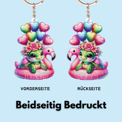 Personalisierter Schlüsselanhänger – Schildkröten mit Herzballons