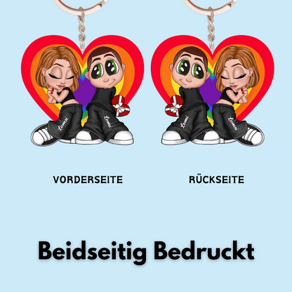 Regenbogenherz-Personalisierter Acryl-Schlüsselanhänger für Paare LGBT