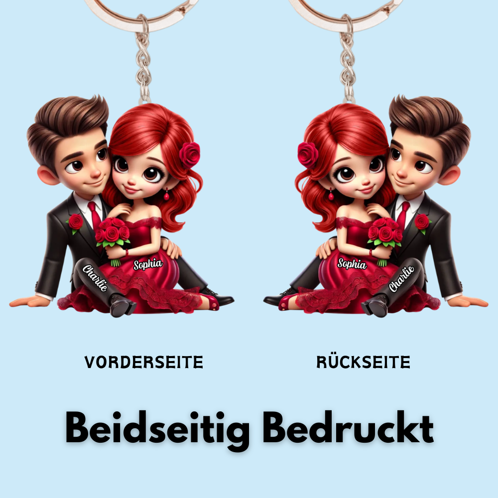 Pärchen mit Rosenstrauß Personalisierter Acryl-Schlüsselanhänger Geschenk für Paar