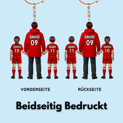 Papas Fußballteam- Personalisierter Acrylschlüsselanhänger mit Mann und Kinder