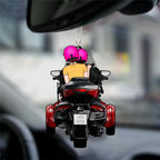 Paar auf Motorrad - Autoanhänger aus Acryl mit Figuren und Namen