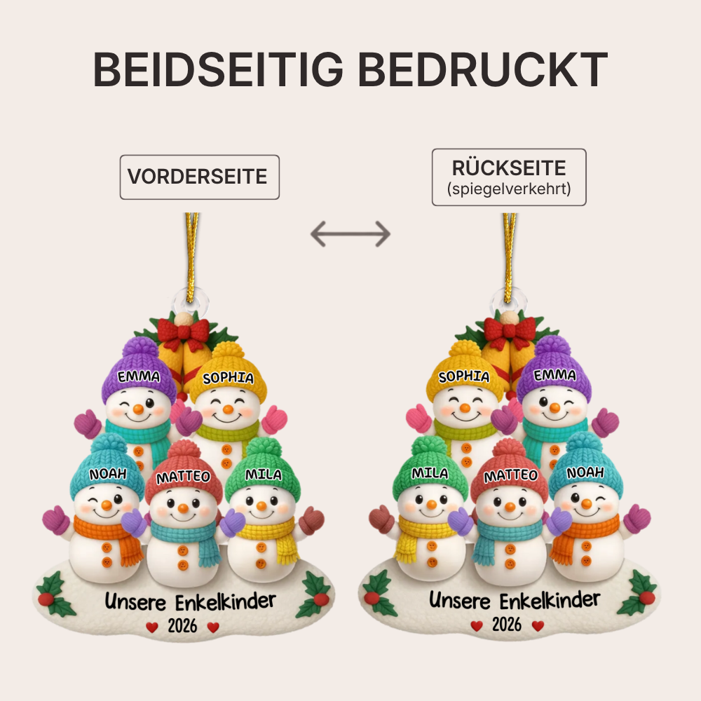 Personalisierter Acryl-Weihnachtsanhänger mit Namen – Schneemann-Motiv