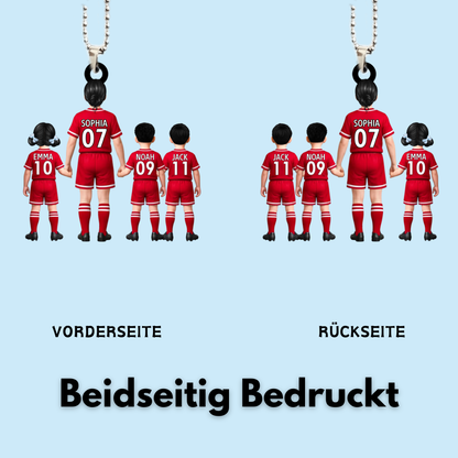 Fußballmama und Kinder Personalisierter Autoanhänger aus Acryl
