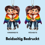 Paar mit Regenbogendecke-Personalisierter Autoanhänger aus Acryl Geschenk für LGB-Paare