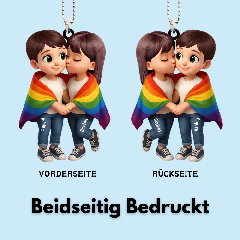 Paar mit Regenbogendecke-Personalisierter Autoanhänger aus Acryl Geschenk für LGB-Paare