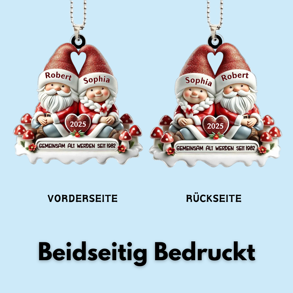 Flacher Acryl-Christbaumanhänger – „Wichtelpaar“ mit Namen personalisiert