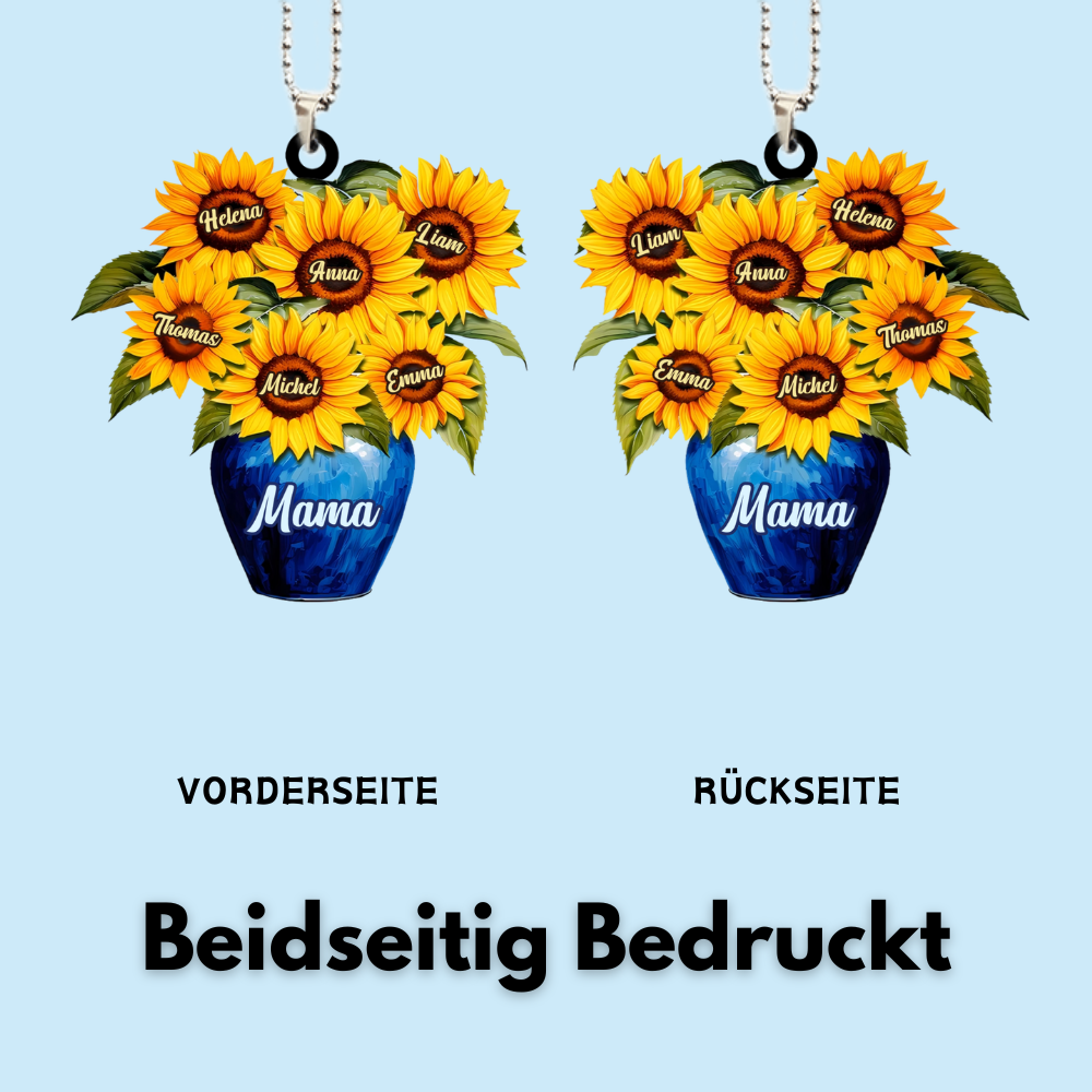 Sonnenblumen und Vase-Personalisierter Anhänger für Mama und Oma
