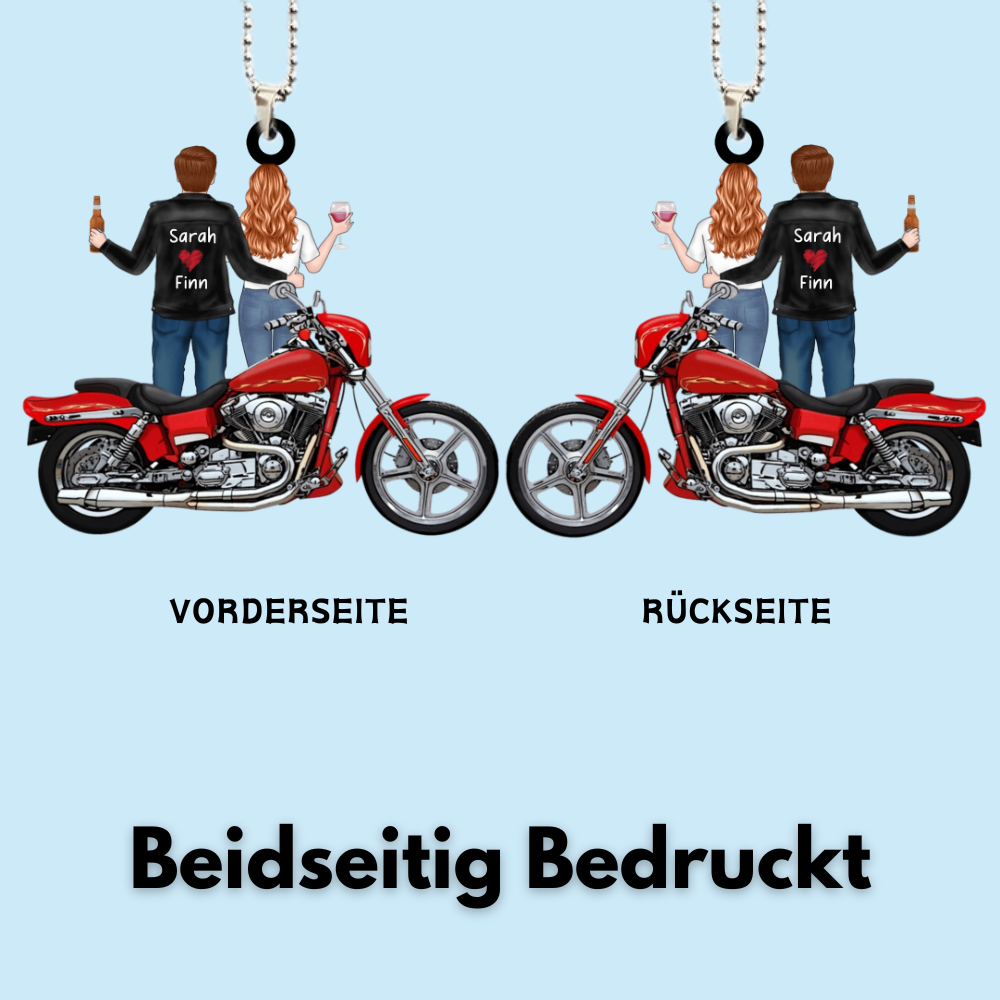 Motorradpaar mit Namen Personalisierter Autoanhänger aus Acryl