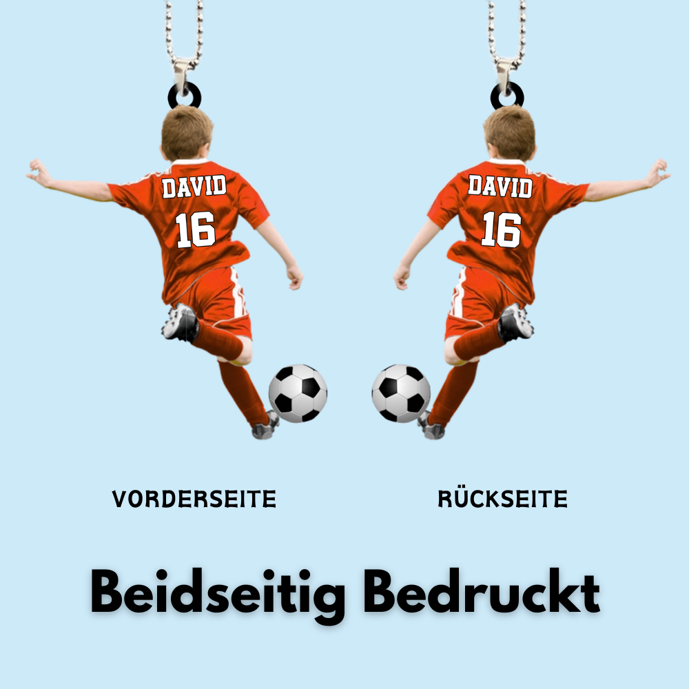 Fußballkind-Personalisierter Autoanhänger aus Acryl Geschenk für Junge