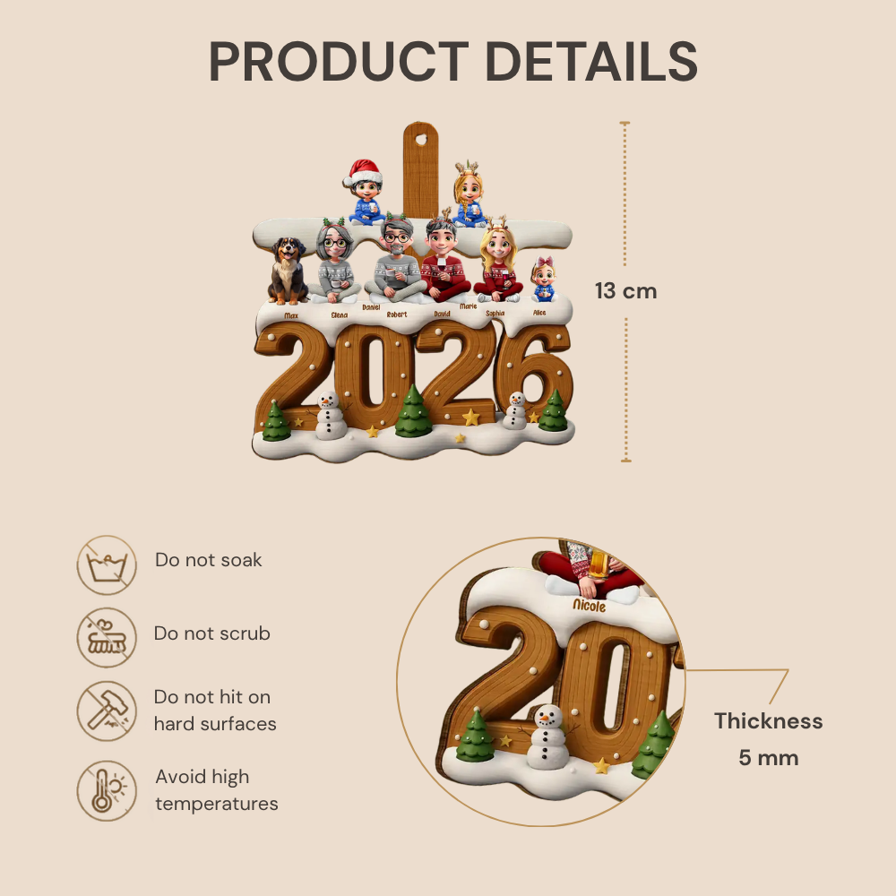 Personalisierter Holz-Weihnachtsanhänger – Familie & Haustiere, 2–10 Figuren