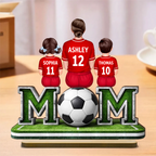 MOM-Personalisierter Holzaufsteller mit Fußballmotiv Mama und Kinder