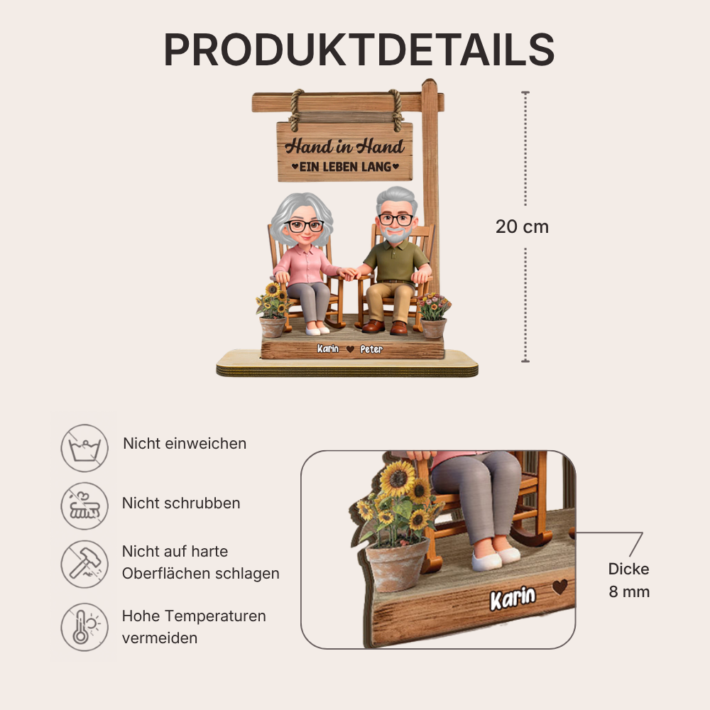 Hand-in-Hand Personalisierter Holzaufsteller mit Paar Geschenk zum Jahrestag