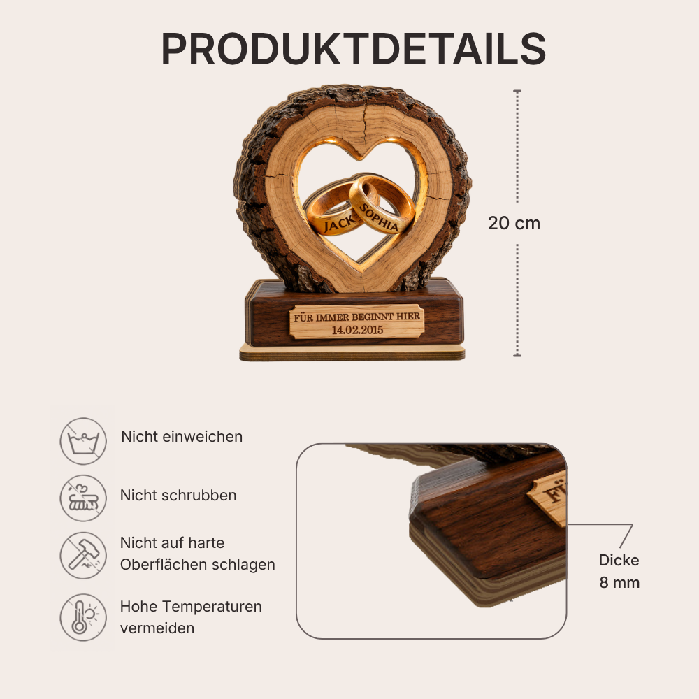 Personalisierter Holzaufsteller mit Ringen Geschenk zum Jahrestag Hochzeitsgeschenke