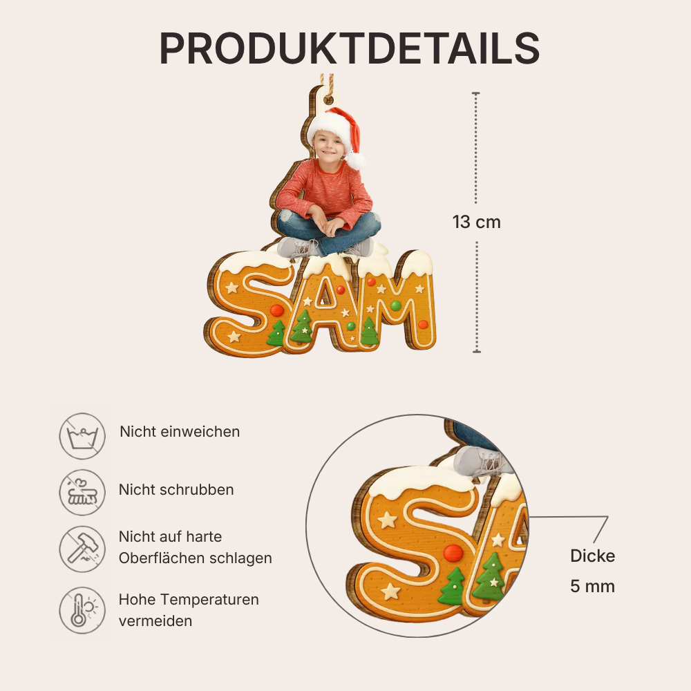 Personalisierter Holz-Weihnachtsanhänger mit Foto und Name