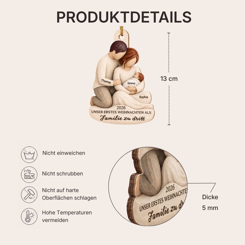 Personalisierter Holz-Weihnachtsanhänger – Unser erstes Weihnachten als Familie zu dritt