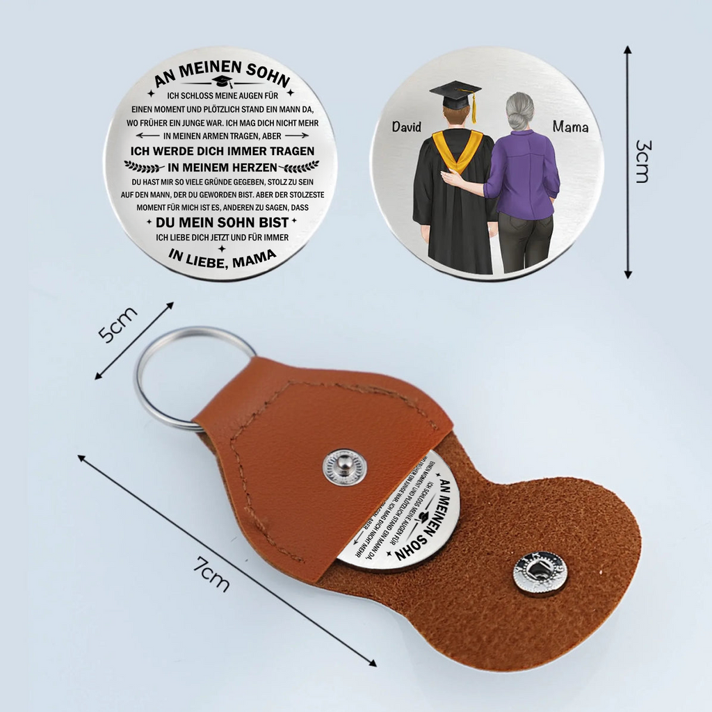 "An meinen Sohn" Taschenumarmung mit Spruch und Figuren Geschenk zum Abschluss