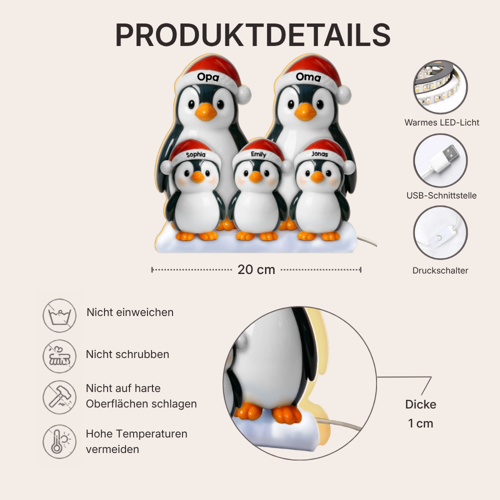 Personalisierte LED-Lichtbox für Oma & Opa – Pinguin-Motiv mit Namen