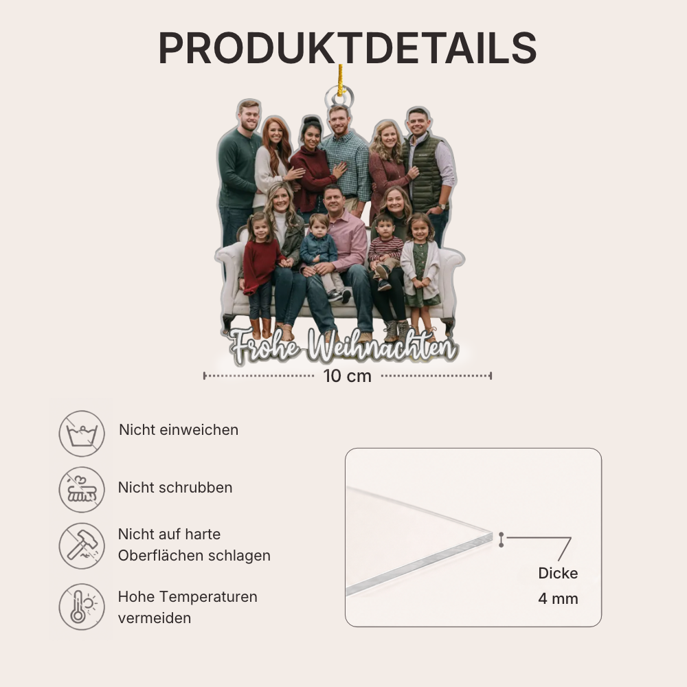 Personalisierter Acrylanhänger mit Foto und Text Christbaumschmuck für Familie