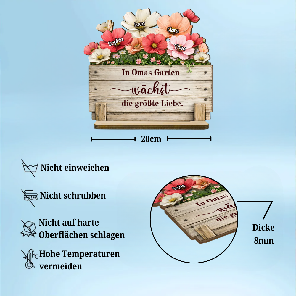 Omas Garten-Personalisierter Holzaufsteller mit Blumenmotiv Geschenk für Mama und Oma