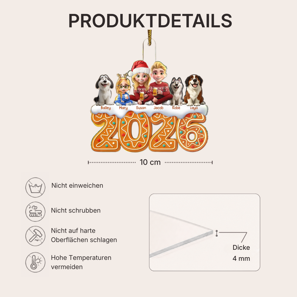 Personalisierter Acryl-Weihnachtsanhänger 2026 – Familie & Haustiere
