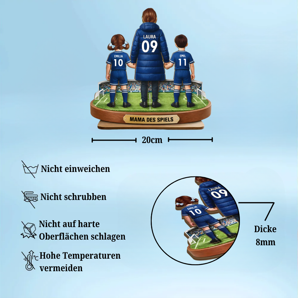 Mama und Kinder mit Fußballmotiv Personalisierter Holzaufsteller