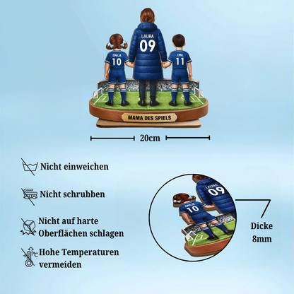 Mama und Kinder mit Fußballmotiv Personalisierter Holzaufsteller