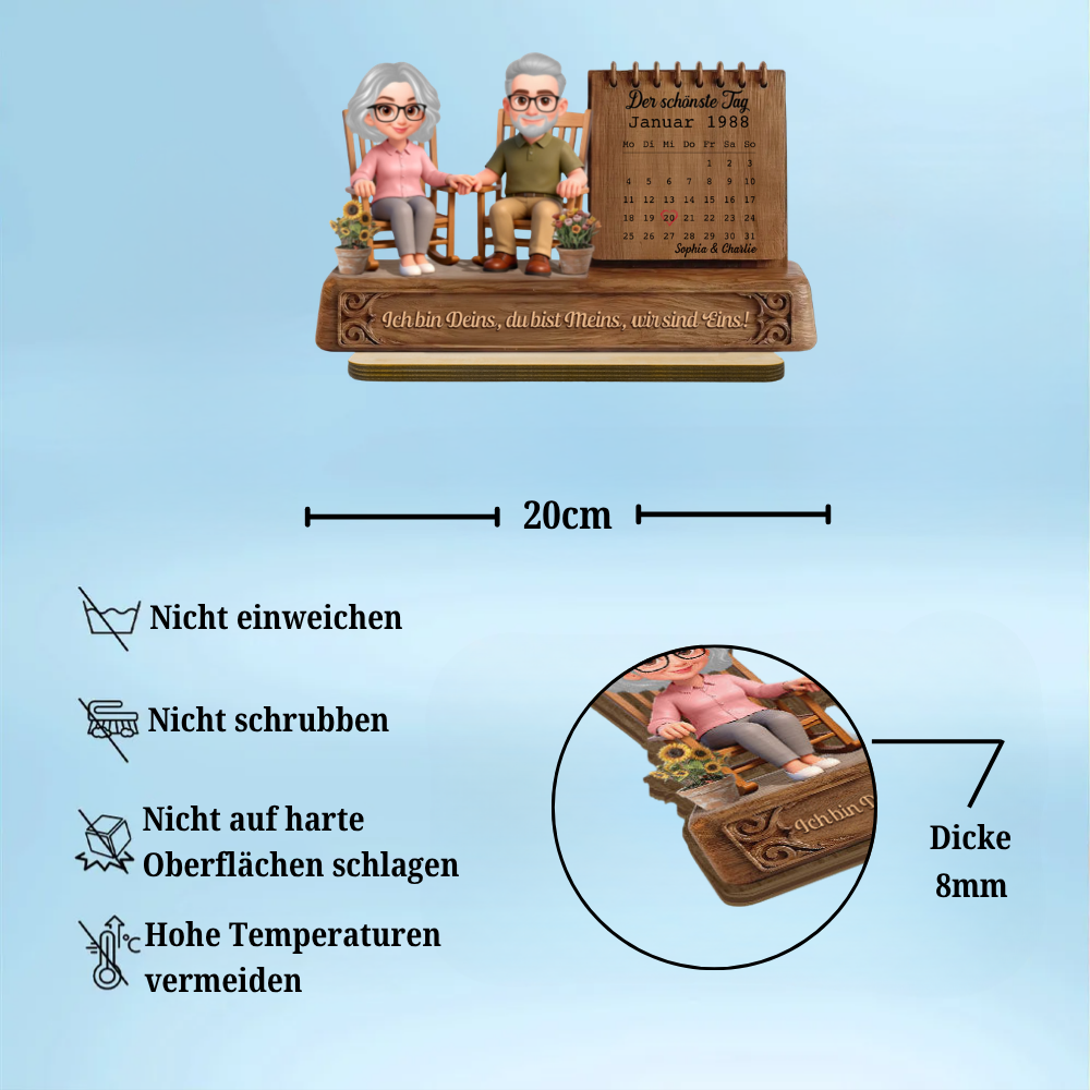 Paar und Kalender - Personalisierter Holzaufsteller mit Spruch und Figuren Jahrestagsgeschenk