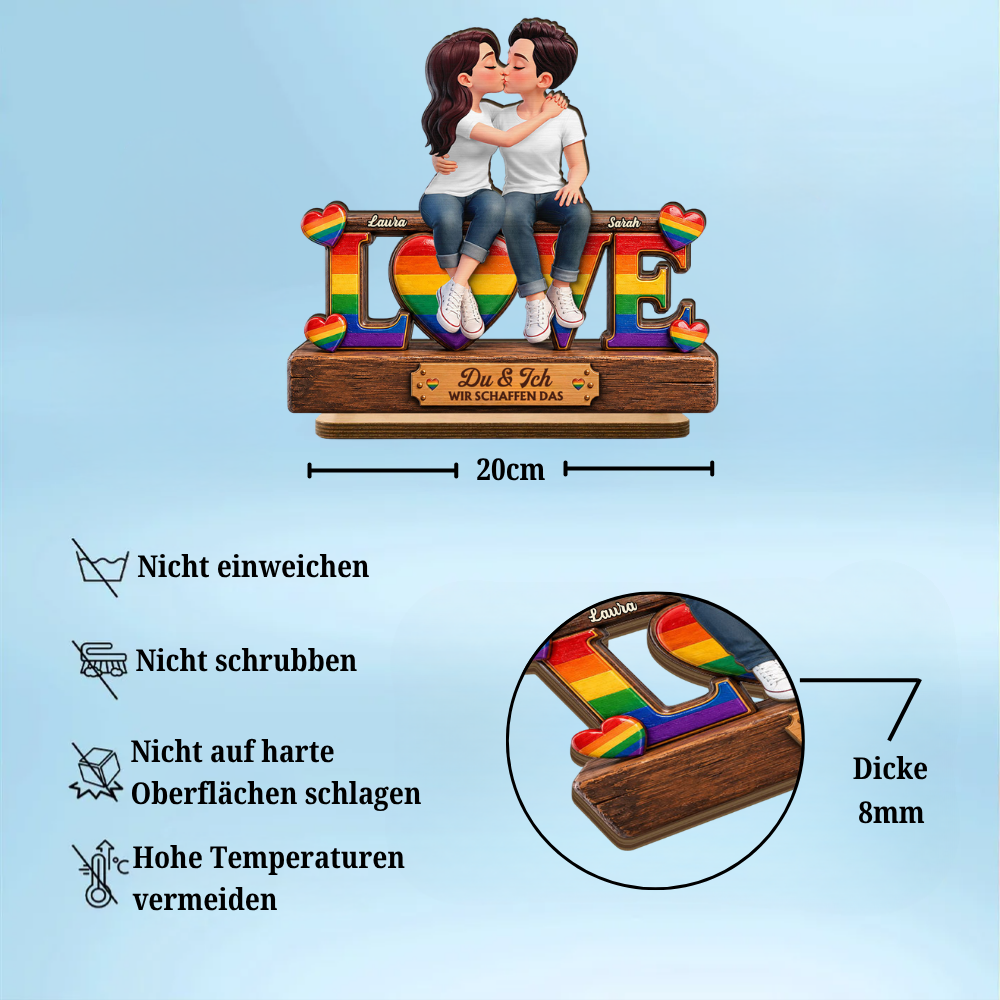 LOVE-Holzaufsteller mit Regenbogenmotiv Personalisiertes Geschenk für LGBT Paar