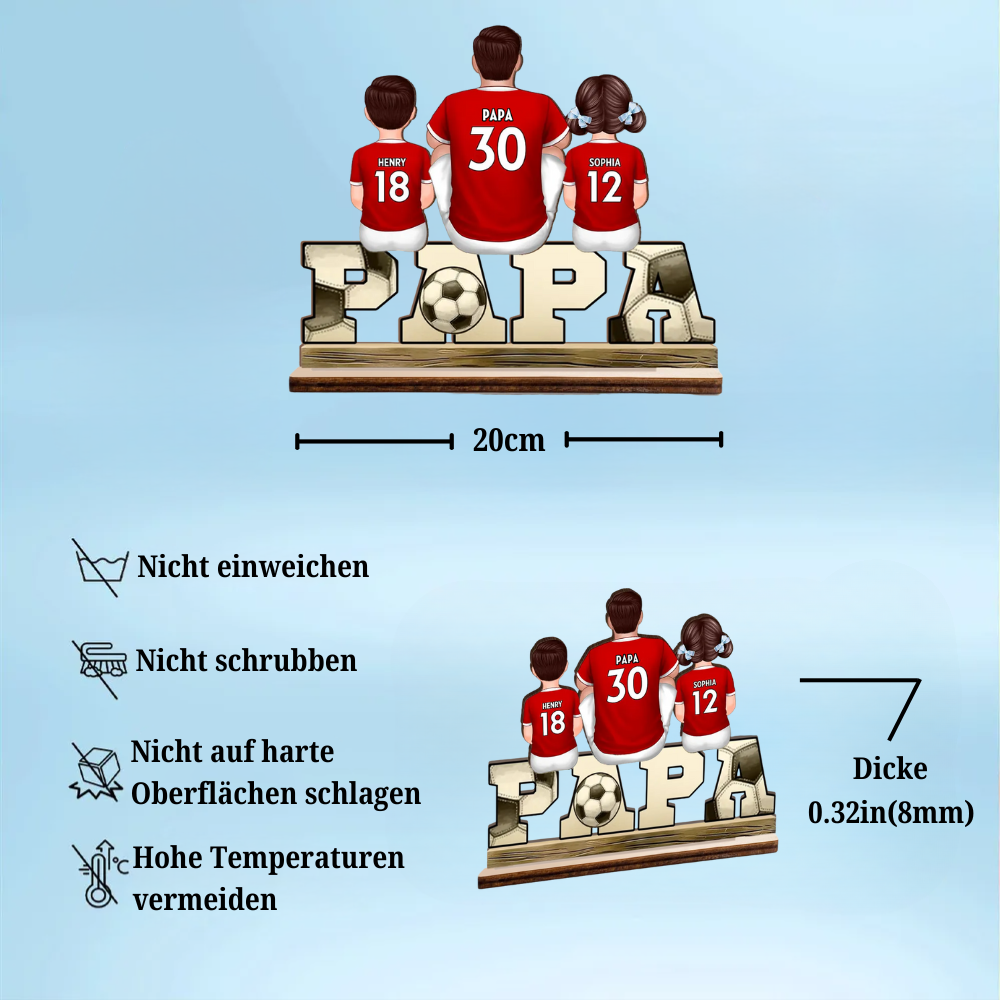 PAPA-Holzaufsteller mit Fußball 1-4 Kinder personalisiert Geschenk für Vater
