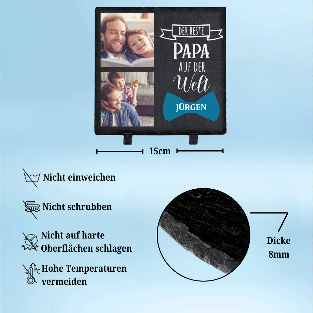 " Der beste Papa auf der Welt" - Schieferplatte mit Foto und Name