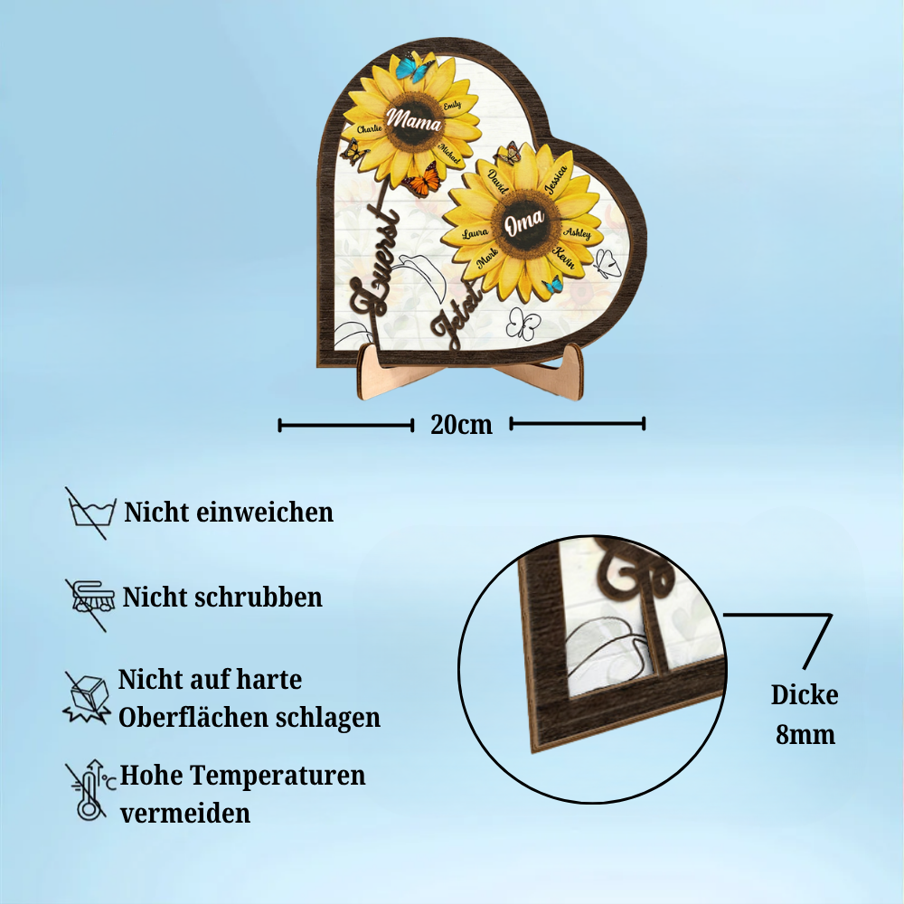 Zuerst...Jetzt... Personalisierter Holzaufsteller mit Sonnenblumen Geschenk für Mama und Oma