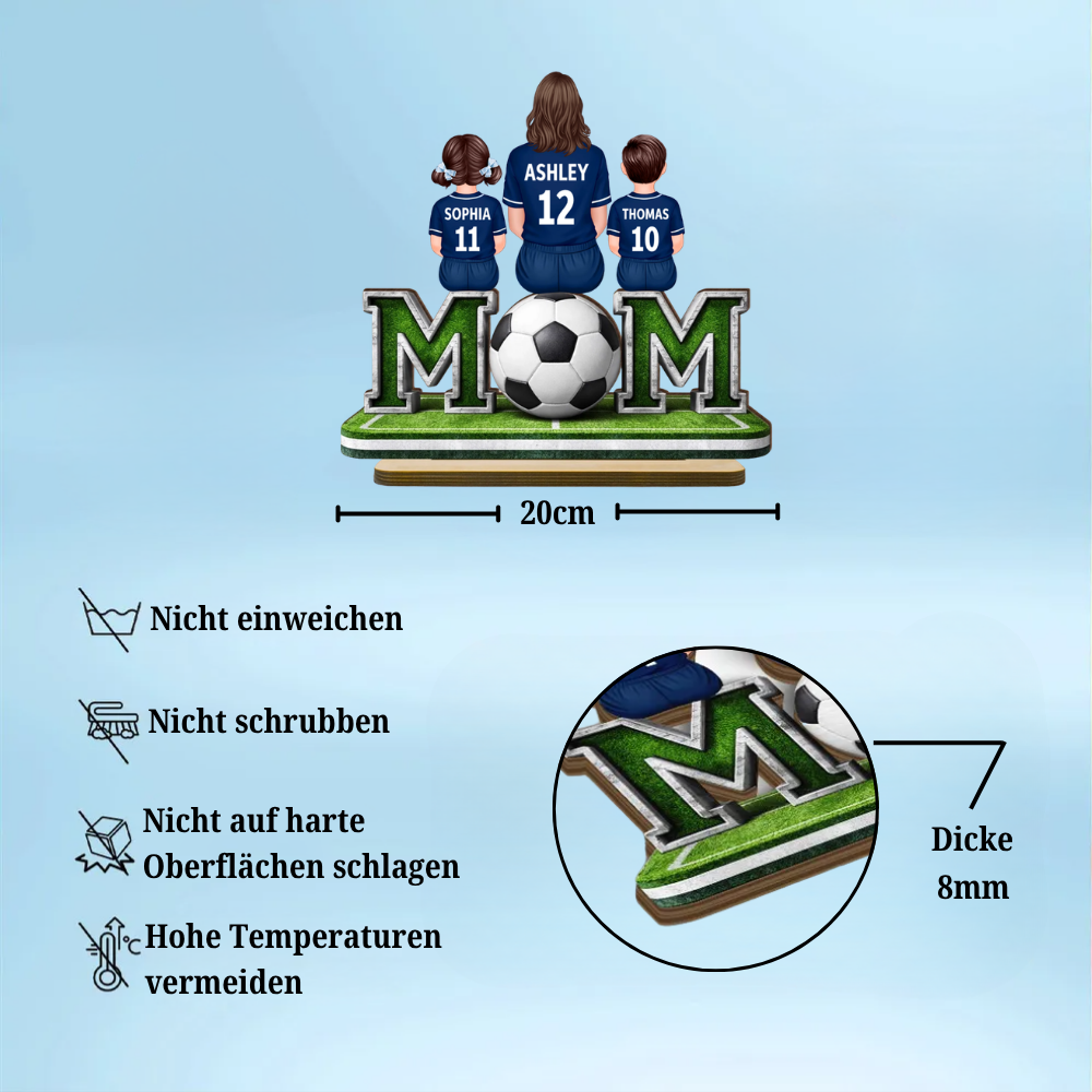 MOM-Personalisierter Holzaufsteller mit Fußballmotiv Mama und Kinder