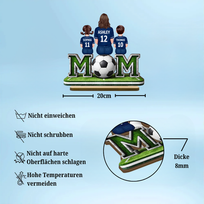 MOM-Personalisierter Holzaufsteller mit Fußballmotiv Mama und Kinder