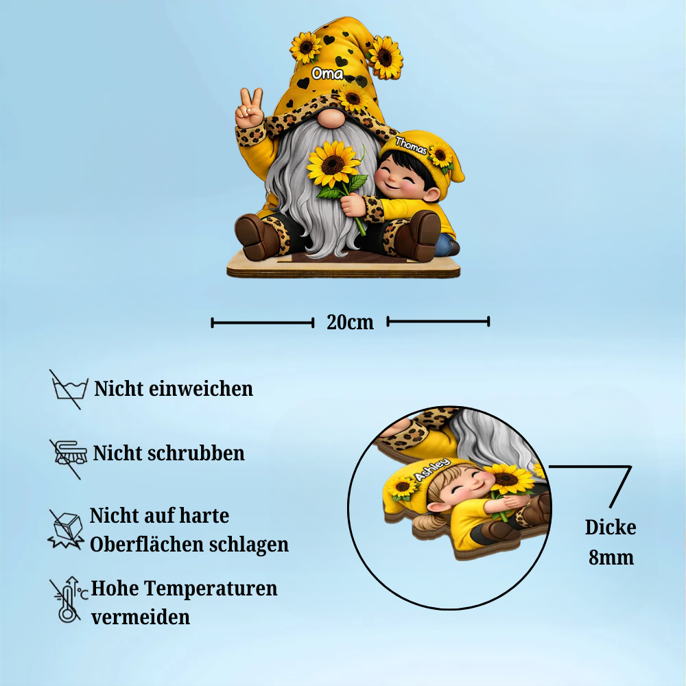Oma und Kinder Personalisierter Holzaufsteller mit Zwergmotiv  Geschenk für Mama und Oma