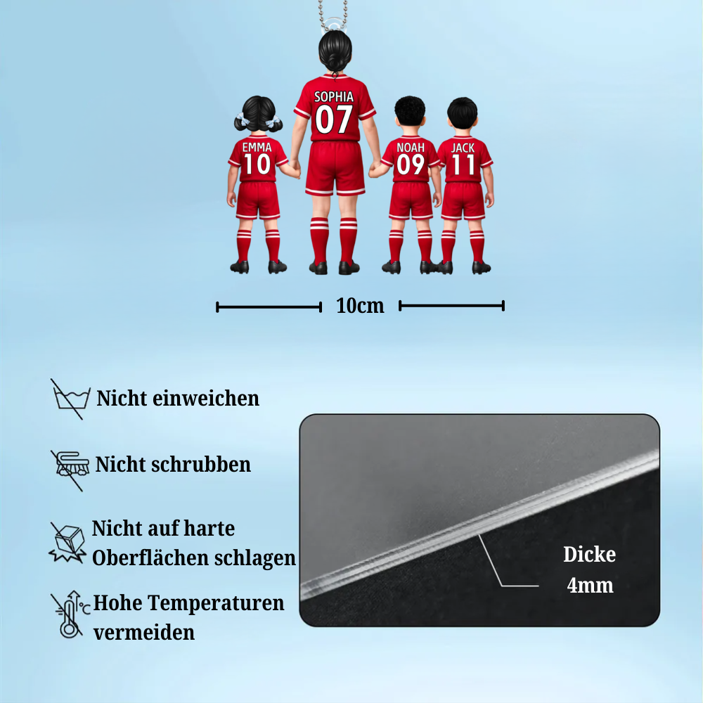 Fußballmama und Kinder Personalisierter Autoanhänger aus Acryl