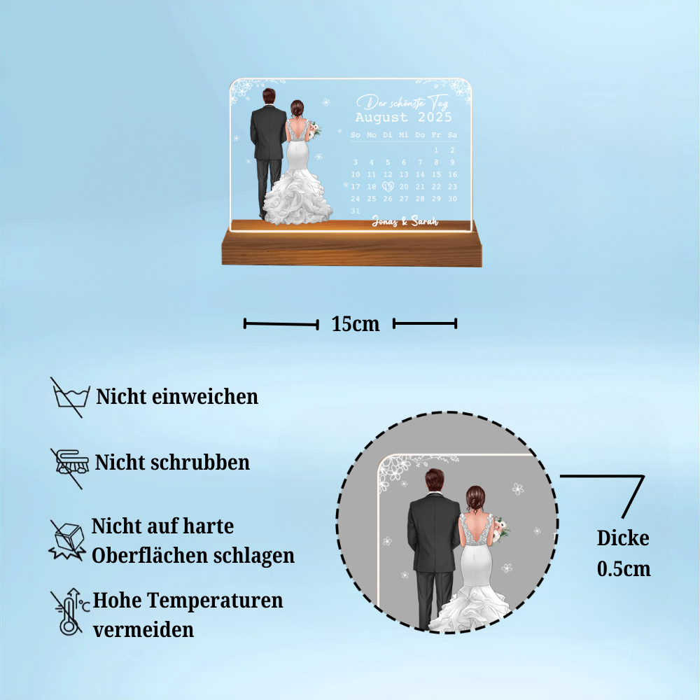 Personalisierte Nachtlicht mit Brautpaar und Kalender Hochzeitsgeschenk