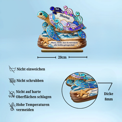 Schildkrötenmama/-oma mit Kindern-Personalisierter Holzaufsteller mit Namen und Text